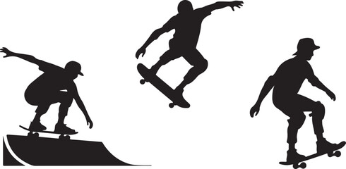 Skateboarding silhouttee vector on white background
