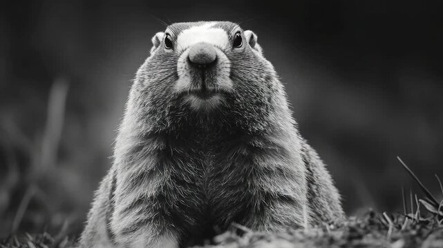 Close-up image of a black and white ground squirrel