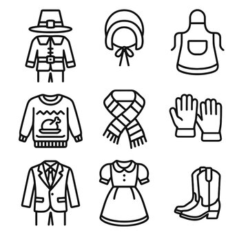 Gloves cowboy formal sweater scarf vector festive bonnet outfit icons icon thanksgiving