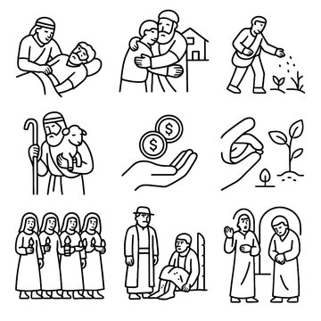Icon son samaritan sower grid seed lazarus parable vector seeds pharisee sheep