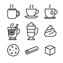 Icons cinnamon whipped sugar icon hot vector beverage coffee wine cookie winter