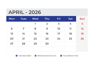 April Calendar 2026