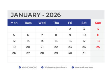 January Calendar 2026