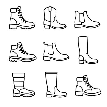 Snow cowboy icon collection boot ankle riding vector chelsea rain work boots