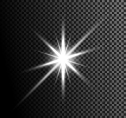 Star Burst Effect with Lens Flare on Transparent Background | Glowing Light Sparkle for Graphic Design Overlays, Festive Decorations, and Special Effects