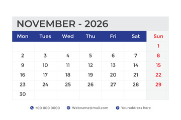 November Calendar 2026