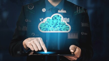 Cloud computing, cloud strategy, and cloud technology transforming digital infrastructure with scalable services, secure data storage, and cloud-based digital business solutions. Thunk