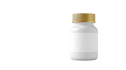 White supplement bottle right copy space with gold top cap