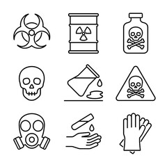 Gas icons toxic triangle chemical vector poison sign gloves icon bottle mask