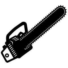 Black silhouette of a chainsaw on white background