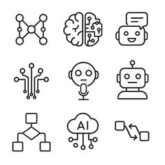 Vector ai robot head set icon neural brain cloud assistant flow