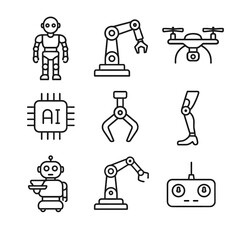 Icon arm leg drone bionic humanoid vector set robotics robot service ai