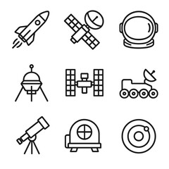 Space orbit rover icons tech telescope helmet station icon vector diagram astronaut