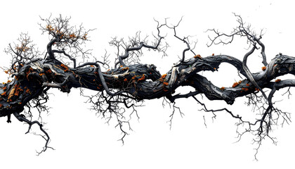 isolated dry twisted vine with no leaves, spooky gothic forest element, transparent
