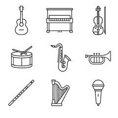 Trumpet flute icon microphone music vector icons guitar harp piano instruments violin