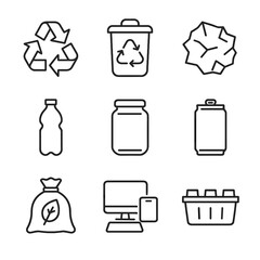 Vector container sorting recycling waste icon paper compost bin plastic set