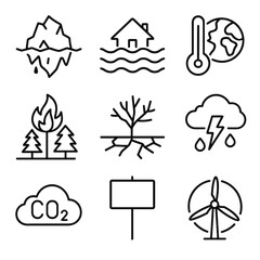 Vector iceberg icons cloud icon climate change protest level sea sign drought