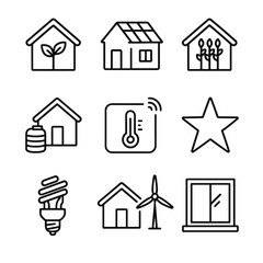 Friendly thermostat star rooftop wall house eco tank smart bulb vector building