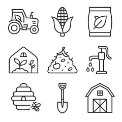 Compost pump farming eco shovel greenhouse vector pile tractor icon barn leaf