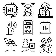 Green solar carbon futuristic tech icon vector chip cell icons machine planting