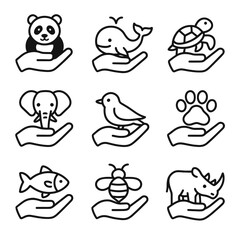Fish protection vector animal whale icon paw bee panda bird icons rhino