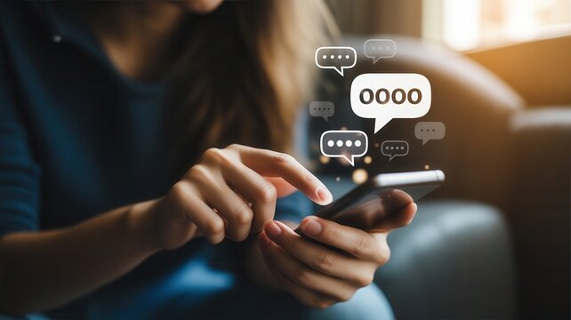 Confidently connecting through mobile messaging, sending instant thoughts and staying in touch with vibrant digital communication bubbles