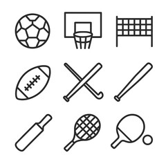 Icon football hoop racket sports icons paddle team bat stick vector tennis