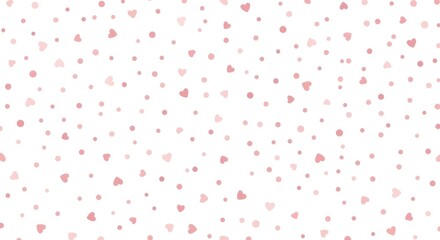 A delicate pattern featuring scattered pink hearts and dots on a white background, creating a soft, romantic design.