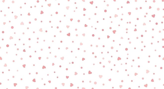 A delicate pattern featuring scattered pink hearts and dots on a white background, creating a soft, romantic design.
