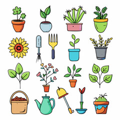 Cartoon Gardening Elements: Plants, Tools, and Accessories for Design