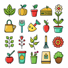 Cute gardening elements collection flat design style vector illustration