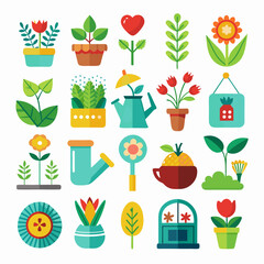 Vector Flat Design Gardening and Botany Icons Set Illustration