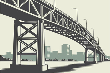 Fototapeta premium Marquam Bridge in Portland, Oregon, tall steel double-deck freeway bridge spanning Willamette River