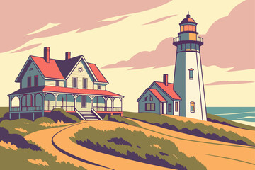 Martha’s Vineyard in Massachusetts, colorful gingerbread houses, lighthouses, and rolling dunes by the sea