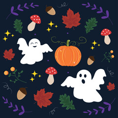 halloween seamless pattern with pumpkin and ghosts