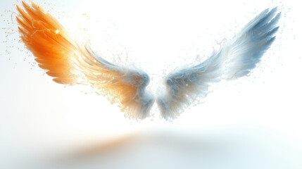Angel wings fully spread, isolated on a white background
