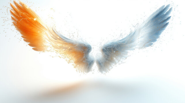 Angel wings fully spread, isolated on a white background