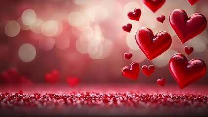 Red hearts floating on a sparkly background, valentines day theme