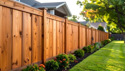 Wooden fence bordering a yard