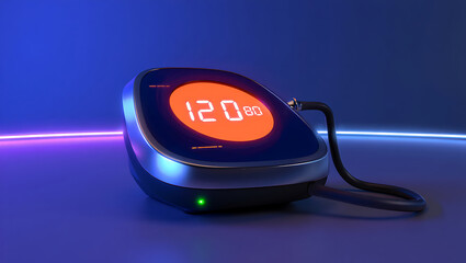 Digital blood pressure monitor with glowing orange display