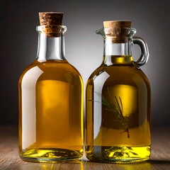 Two glass oil bottles
