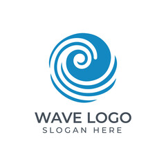 Modern wave logo design, abstract ocean swirl emblem in blue for business branding