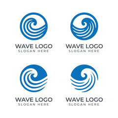 Modern wave logo design, abstract ocean swirl emblem in blue for business branding