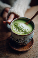 Green invigorating drink. Neutral background..