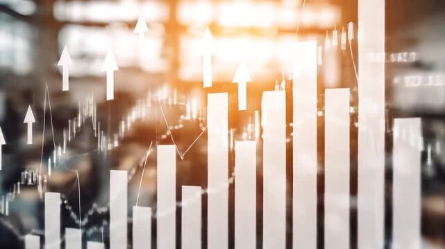 Blurred abstract background with upward pointing arrows and bar chart elements