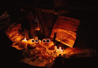 Candle light on Halloween Background 