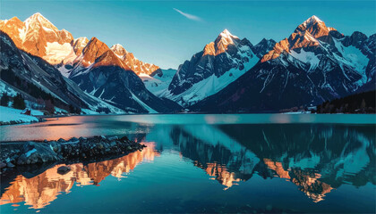 Tranquil Mountain Reflection at Dawn Serene Lake Landscape