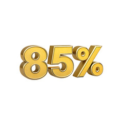 Golden 3D eighty five percent symbol, with red accent, cutout, PNG isolated on transparent background