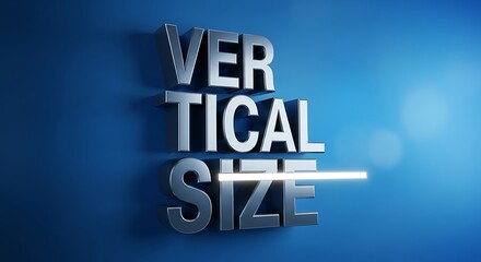 Metallic 3D Vertical Size Text on Blue Wall.