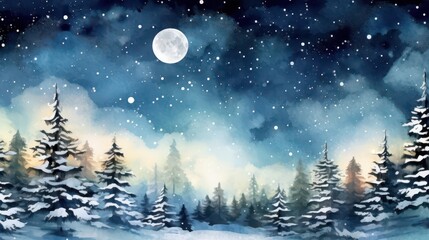 Fototapeta premium Watercolor Night Sky Background with Stars
